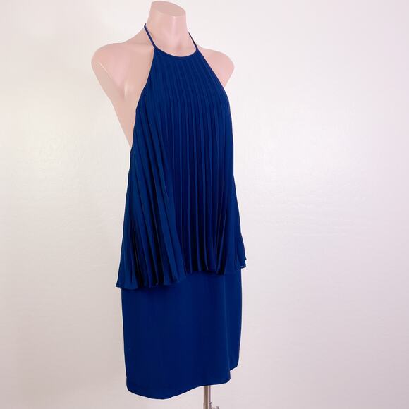 H by Halston Halter Pleated Sleeveless Cocktail Dress Navy Blue size 4 NWT - Picture 1 of 10